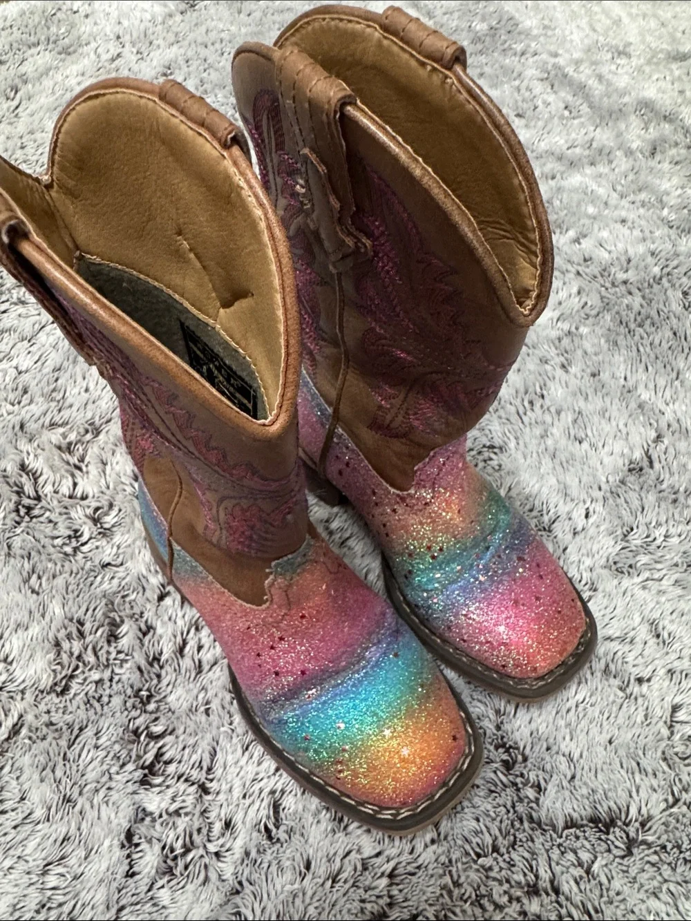 Roper Little Girls 9 Glitter Rainbow Western Cowgirl Boots Sparkle Colorful